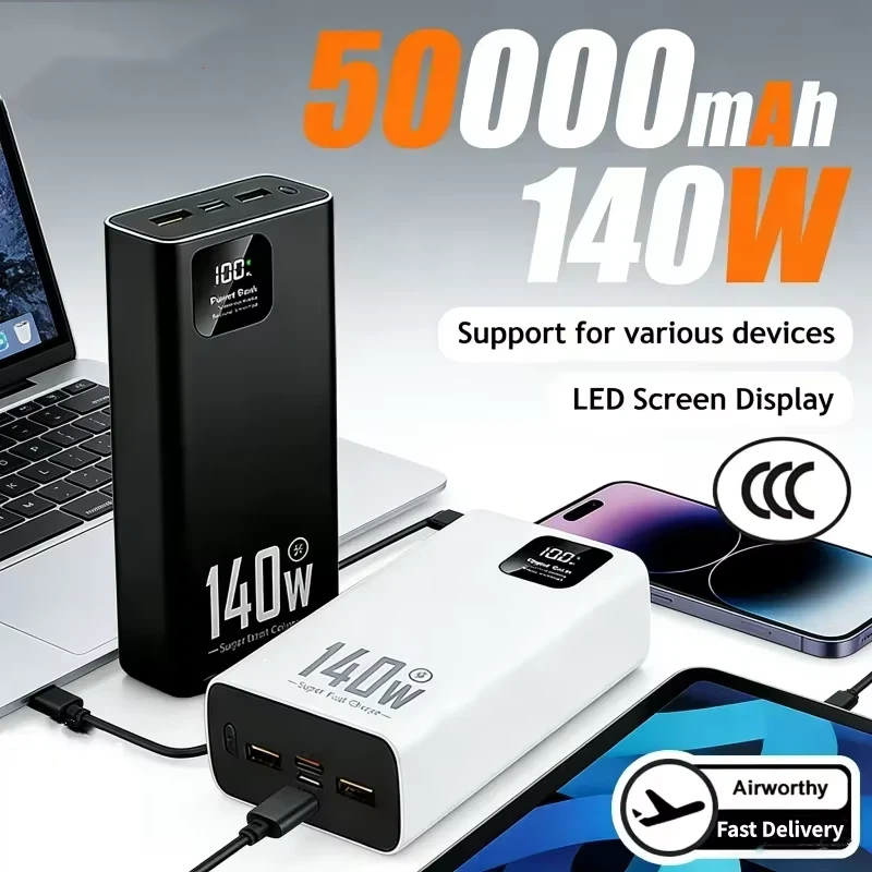 Usb Charger Dynamo - เลอโนโว 140W 500000mAh พาวเวอร์แบงค์ความจุสูงพิเศษ ชาร์จเร็วสุดๆ แบตเตอรี่สำรองแบบพกพา